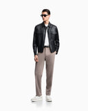 Waffle-effect armure fabric trousers