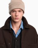 Beanie hat in ribbed virgin wool with embossed logo on cuff