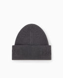 Beanie hat in ribbed virgin wool with embossed logo on cuff