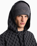 Beanie hat in ribbed virgin wool with embossed logo on cuff