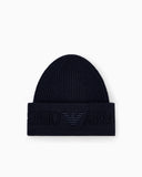 Beanie hat in ribbed virgin wool with embossed logo on cuff