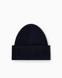 Beanie hat in ribbed virgin wool with embossed logo on cuff