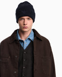 Beanie hat in ribbed virgin wool with embossed logo on cuff