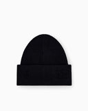 Beanie hat in ribbed virgin wool with embossed logo on cuff
