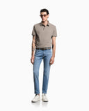Jersey polo shirt with all-over jacquard lettering