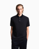 Jersey polo shirt with all-over jacquard lettering