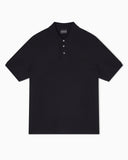 Jersey polo shirt with all-over jacquard lettering