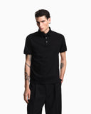 Jersey polo shirt with all-over jacquard lettering