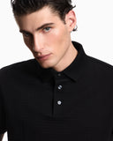 Jersey polo shirt with all-over jacquard lettering