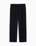 Trousers with pleats and belt in stretch wool canvas