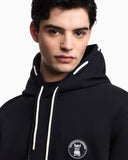 Loose-fit double jersey hoodie with French bulldog patch