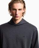 Hooded sweatshirt in plated-effect canneté
