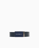 Leather belt with logo buckle