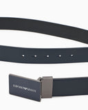 Leather belt with logo buckle