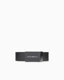 Leather belt with logo buckle