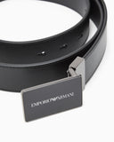 Leather belt with logo buckle