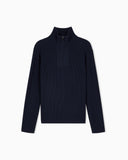 Ribbed virgin wool half-zip sweater