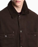 Cotton caban coat with a corduroy collar and patch pockets