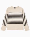 Jumper in striped cotton jersey with shoulder button