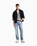 Jumper in striped cotton jersey with shoulder button