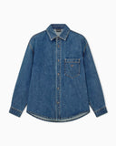 Cotton denim shirt with a chest pocket and metallic buttons