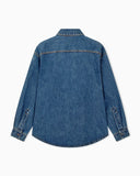 Cotton denim shirt with a chest pocket and metallic buttons