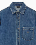 Cotton denim shirt with a chest pocket and metallic buttons