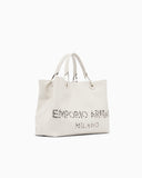 MyEA medium shopper bag in nappa leather with a zebra-striped logo