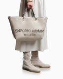 MyEA medium shopper bag in nappa leather with a zebra-striped logo