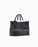 MyEA medium shopper bag in nappa leather with a zebra-striped logo