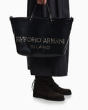 MyEA medium shopper bag in nappa leather with a zebra-striped logo