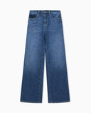 5-pocket pants high-waisted wide-leg denim with a used look