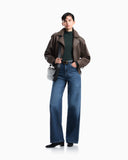 5-pocket pants high-waisted wide-leg denim with a used look
