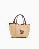 Woven straw medium shopper bag with EA logo
