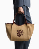 Woven straw medium shopper bag with EA logo
