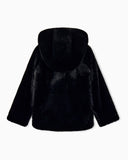 Caban coat in faux fur with a hood and zip closure