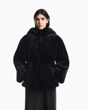 Caban coat in faux fur with a hood and zip closure