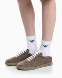 Nubuck sneakers with perforated details and a rubber sole