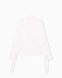 Blouse in recycled crepe with high neckline and tie cuffs