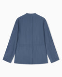 Pinstriped fluid fabric guru-collar jacket