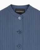 Pinstriped fluid fabric guru-collar jacket
