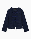 Unlined textured jacket with ottoman bows and round neckline
