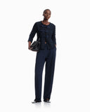 Unlined textured jacket with ottoman bows and round neckline