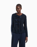 Unlined textured jacket with ottoman bows and round neckline