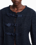 Unlined textured jacket with ottoman bows and round neckline