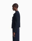 Unlined textured jacket with ottoman bows and round neckline