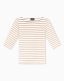 Jumper with three-quarter length sleeves in striped jacquard jersey with a pattern