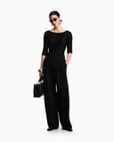 Jumper with three-quarter length sleeves in striped jacquard jersey with a pattern