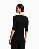 Jumper with three-quarter length sleeves in striped jacquard jersey with a pattern