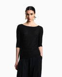 Jumper with three-quarter length sleeves in striped jacquard jersey with a pattern